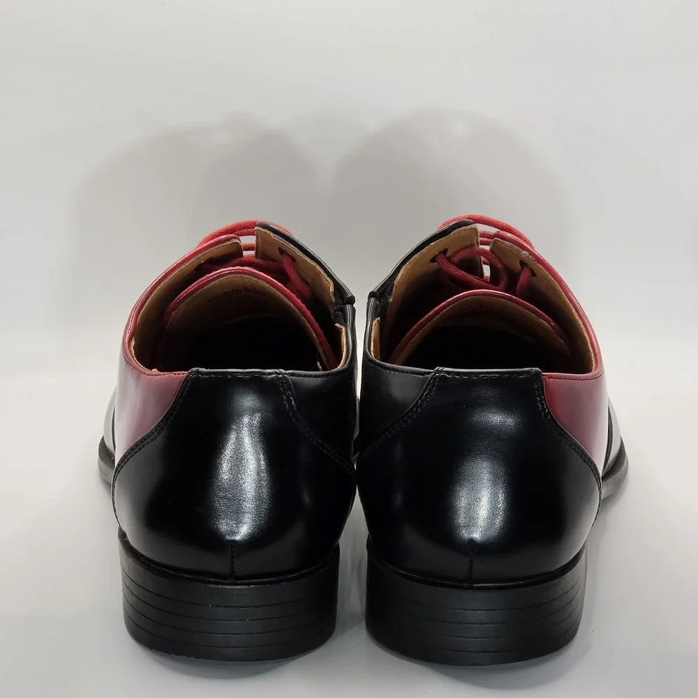 Antonio Cerrelli 6980 Men Dress Shoes Black Red Two Tone Oxfords Lace Up Sz 8.5
